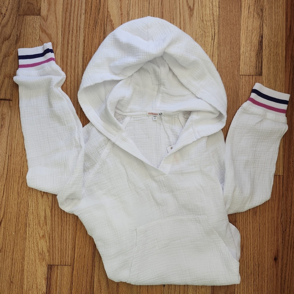 Sundry  Split Back Popover White Gauze Hoodie Women's XS